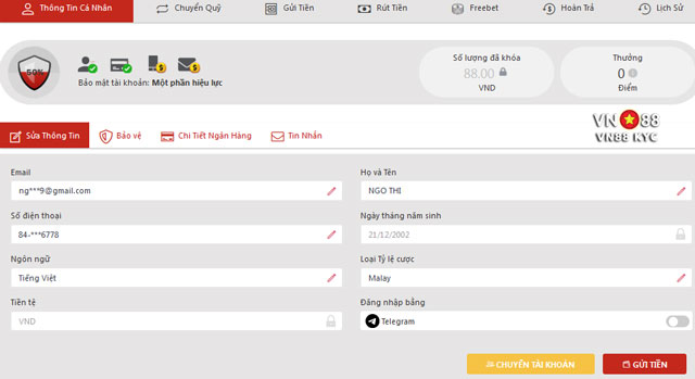 Bổ sung hồ sơ cá nhân để xác minh tài khoản VN88 an toàn