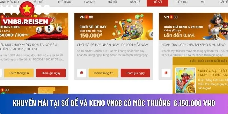 Khuyến mãi VN88 3 Khuyến mãi tại sảnh cược số đề và keno