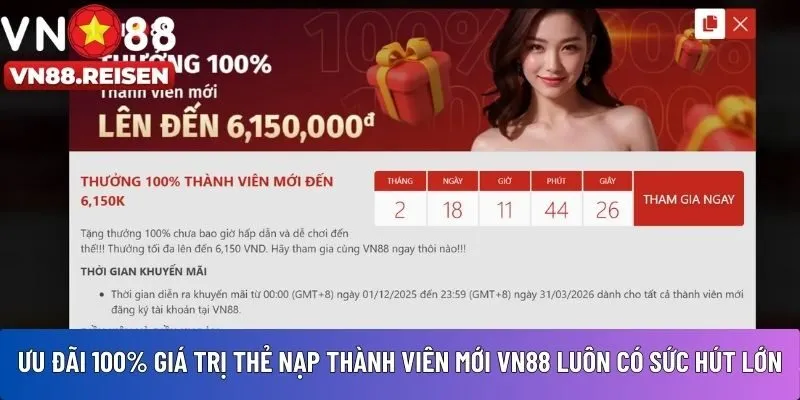 Khuyến mãi VN88 2 Ưu đãi 100% giá trị thẻ nạp